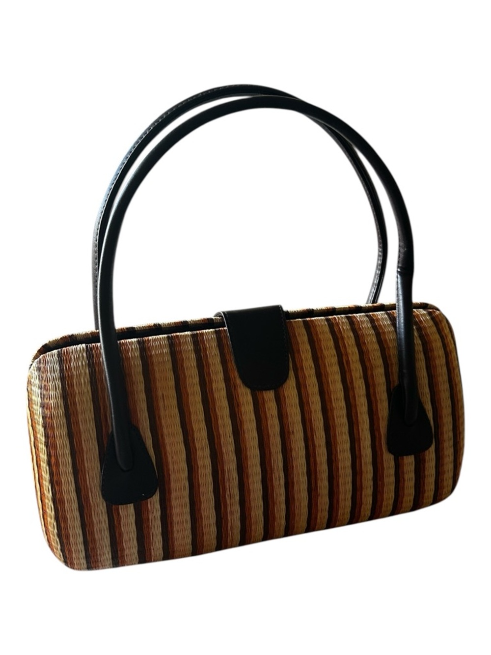 THE SAK Woven Straw Stripe Hardshell Handbag with Dark Brown Trim - Picture 3 of 13